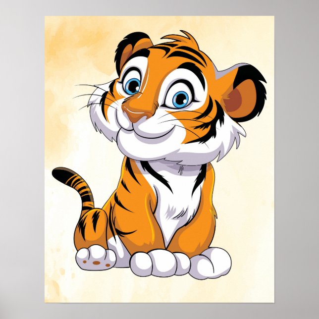 Happy Tiger Cartoon Art Print! Cute Tiger Wall Art (Front)