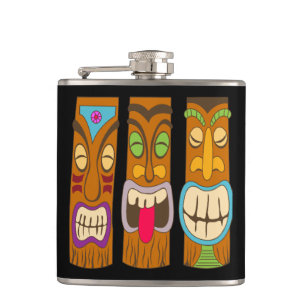 Happy Tiki Statues, Funny Black Hip Flask