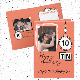 Happy Tin 10th Anniversary 2 photo names coral Card