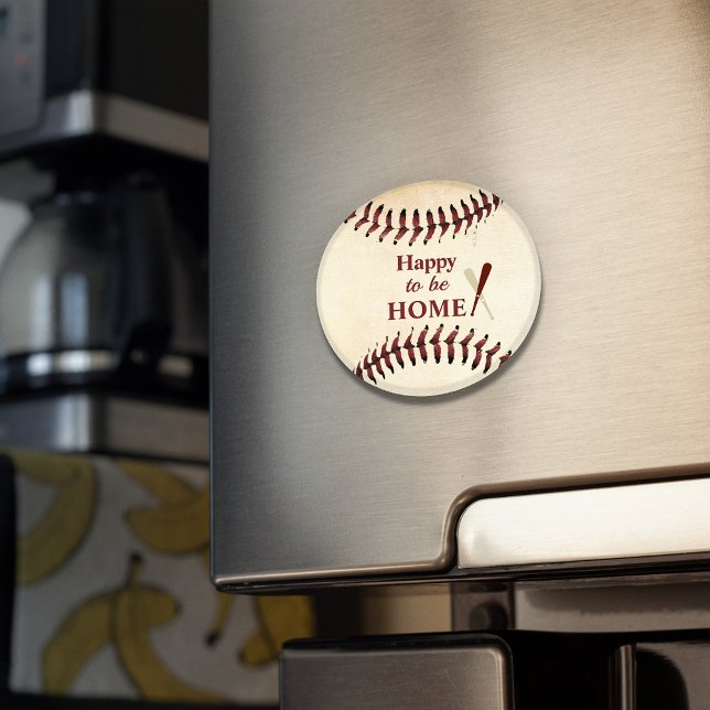Happy to be Home Rustic Baseball Strings Magnet (Creator Uploaded)