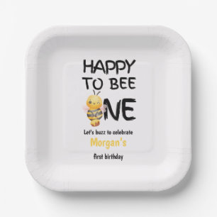 Happy To Bee One Honey Yellow Girls 1st Birthday Paper Plate