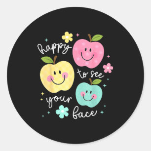 Happy To See Your Face Groovy Apple Smile Face Tea Classic Round Sticker