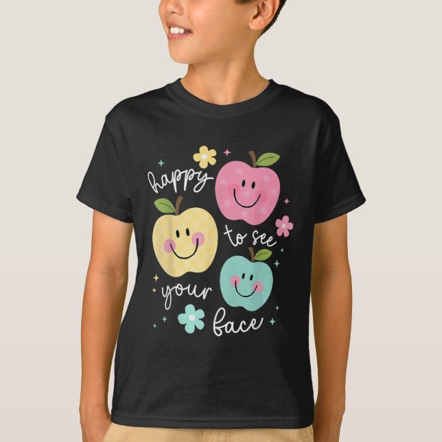 Happy To See Your Face Groovy Apple Smile Face Tea T-Shirt (Front)