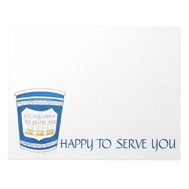 Happy to Serve You Blue Greek Diner Coffee Cup Notepad (Front)