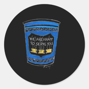 Happy To Serve You Blue Greek Diner Coffee Cup Nyc Classic Round Sticker