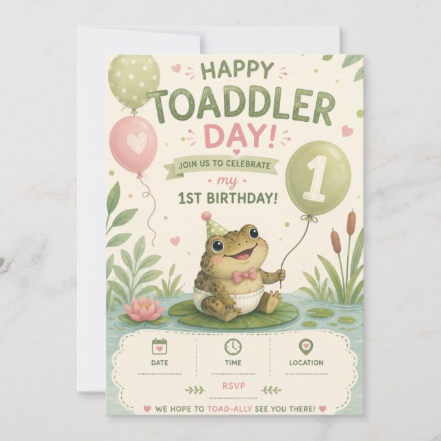 Happy Toaddler Day 1st Birthday Invitation (Front)