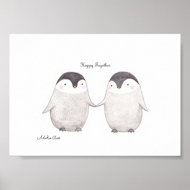 Happy Together Cute Penguin Couple Minimalist Poster (Front)