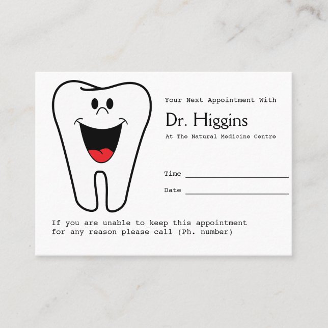 Happy Tooth Dentist Appointment Reminder (Front)