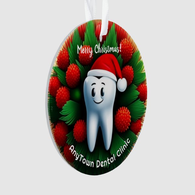 Happy Tooth in Santa Hat Christmas   Ornament (Front)
