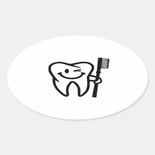 Happy tooth toothbrush oval sticker