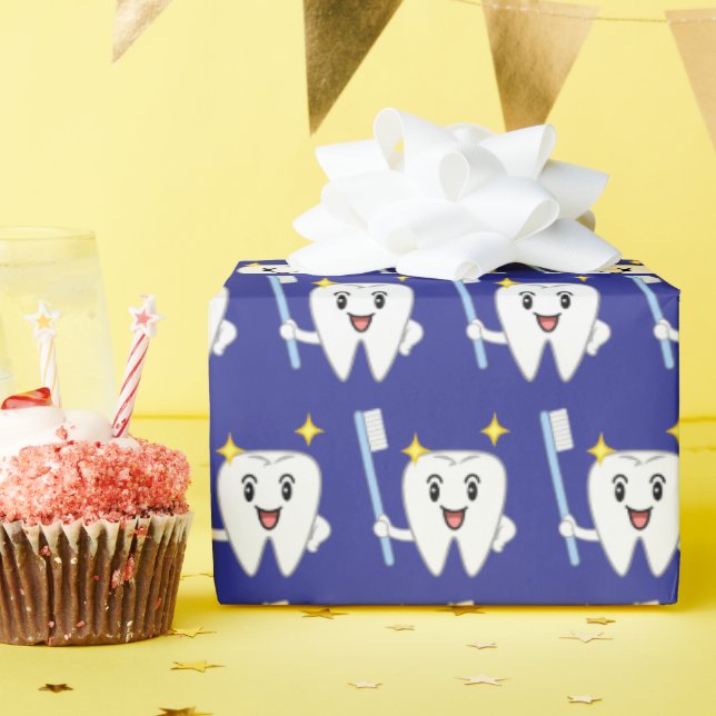 Happy Tooth With Toothbrush Wrapping Paper (Birthday Party)