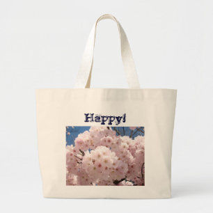 Happy! tote bags Pink Tree Flower Blossoms Spring