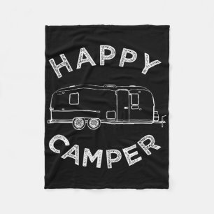 Happy Trailer Camper , Retro Camping Caravan Tee Fleece Blanket