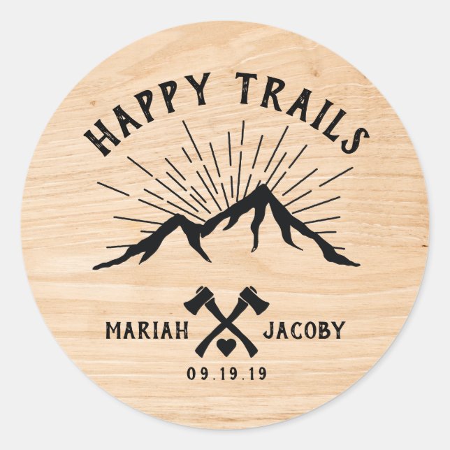 Happy Trails Wedding Favour DIY Trail Mix Classic Round Sticker (Front)