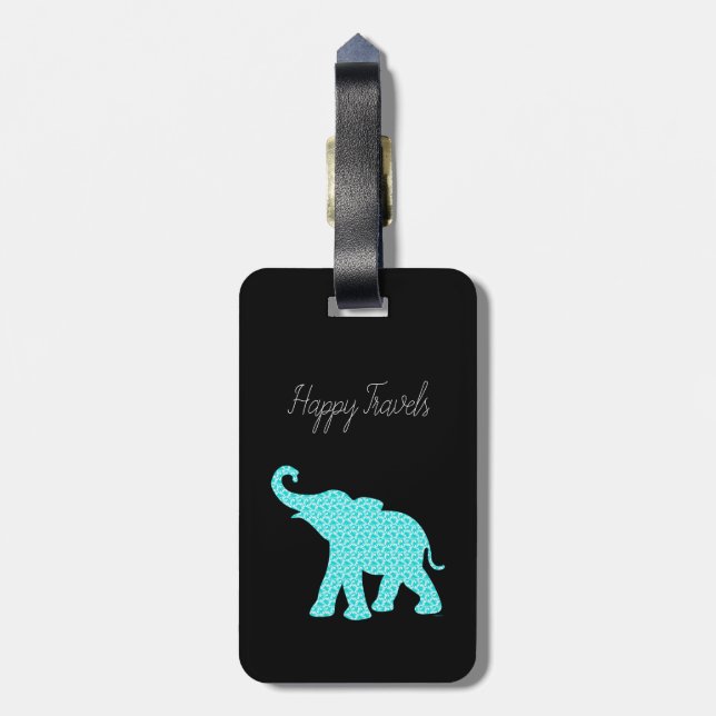 Happy Travels Elephant-Art Unique Luggage Tag (Back Vertical)