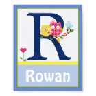 Happy Tree Owls Blue 2 Personalised Art Poster