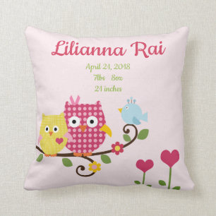 Happy Tree Owls on Branch Keepsake Pillow