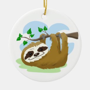 Happy Tree Sloth Ceramic Ornament