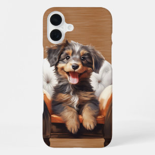 HAPPY TRI-COLORED LONG HAIRED PUPPY DOG iPhone 16 PLUS CASE