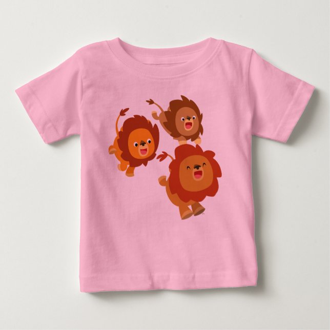 Happy Trio of Cute Cartoon Lions Baby T-Shirt (Front)