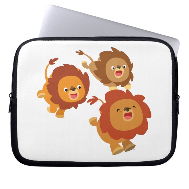Happy Trio of Cute Cartoon Lions Laptop Sleeve (Front)