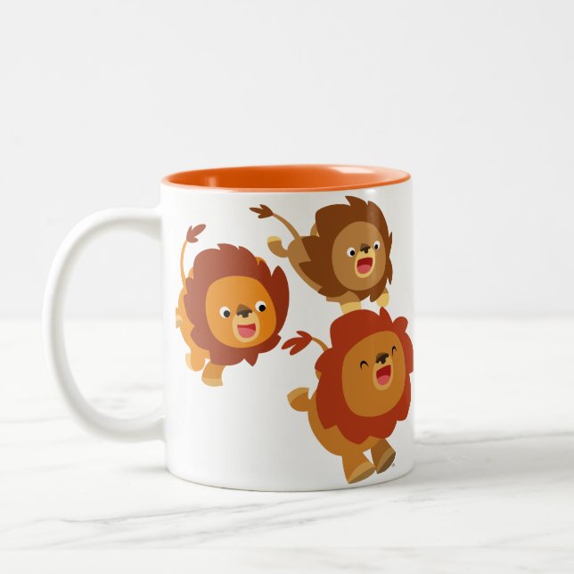 Happy Trio of Cute Cartoon Lions Mug (Left)