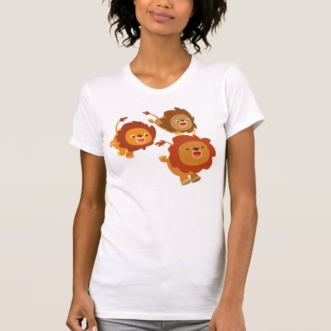 Happy Trio of Cute Cartoon Lions Women T-Shirt (Front)