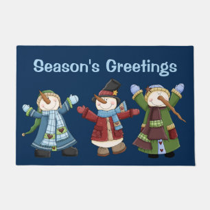 Happy Trio of Snowmen Holiday Door Mat
