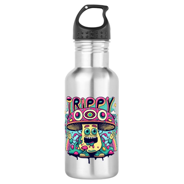Happy Trippy Mushroom 710 Ml Water Bottle (Front)
