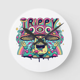Happy Trippy Mushroom Round Clock