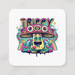 Happy Trippy Mushroom Square Business Card