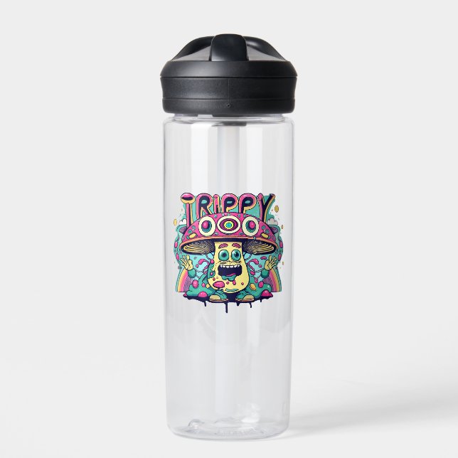 Happy Trippy Mushroom Water Bottle (Front)