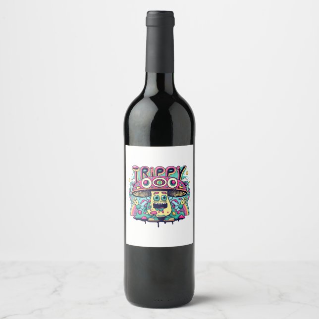 Happy Trippy Mushroom Wine Label (Front)