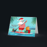 Happy Tropical Christmas Santa Holiday Card<br><div class="desc">Santa on paddle board background</div>