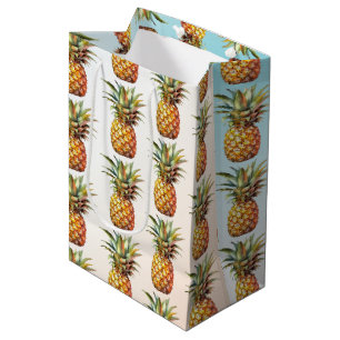 Happy Tropical Cream Aqua Pineapples Medium Gift Bag