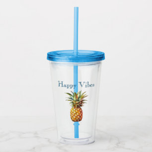 Happy Tropical Pineapple Acrylic Tumbler