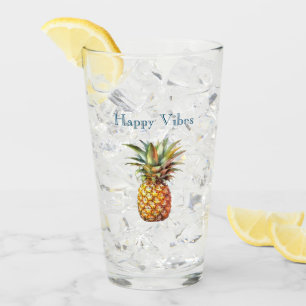Happy Tropical Pineapple Glass
