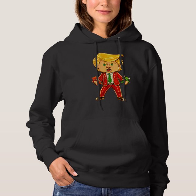 Happy Trump Funny Trump Bull Bear Trump Meme Chibi Hoodie (Front)