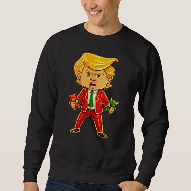 Happy Trump Funny Trump Bull Bear Trump Meme Chibi Sweatshirt (Front)