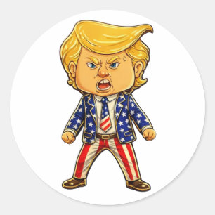 Happy Trump Lapel Pin Chibi Cartoon Patriotic Meme Classic Round Sticker