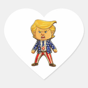Happy Trump Lapel Pin Chibi Cartoon Patriotic Meme Heart Sticker