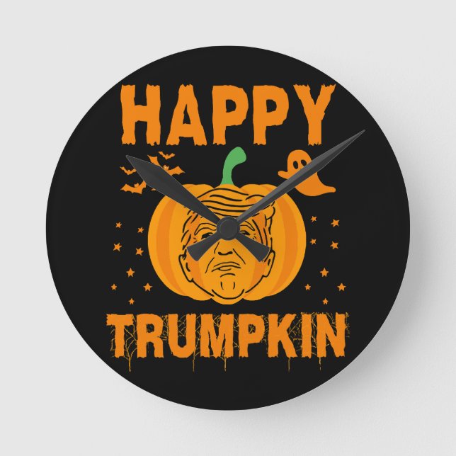 Happy Trumpkin Make Halloween Great Again Round Clock (Front)