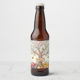 Happy Tu B'Shevat – Colorful Blossom & Fruit Beer Bottle Label