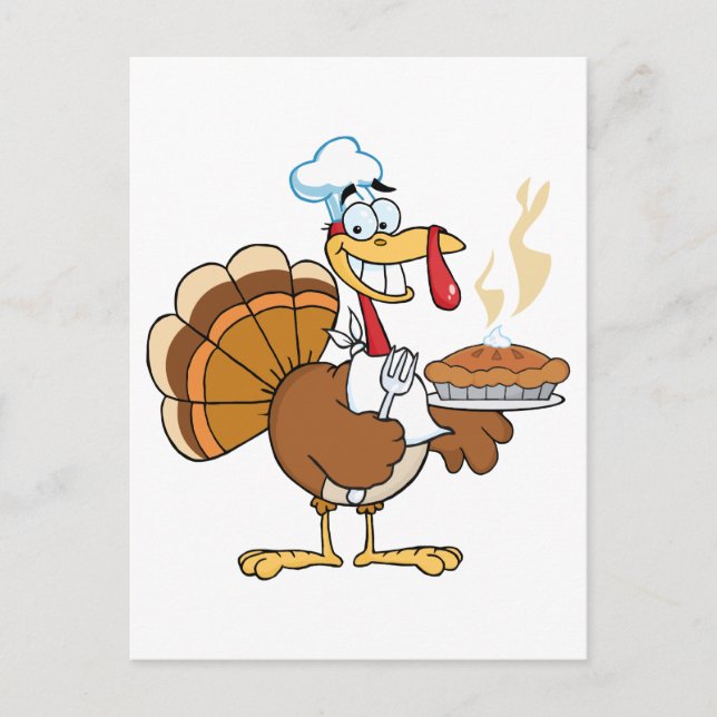 Happy Turkey Chef With Pie Postcard (Front)