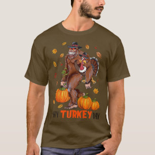 Happy Turkey Day Bigfoot Sasquatch Pilgrim Turkey  T-Shirt