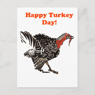 Happy Turkey Day Cartoon Thanksgiving Drawing Holiday Postcard
