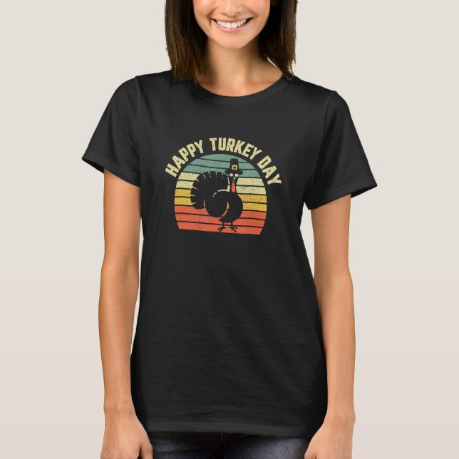 Happy Turkey Day  Cute Little Pilgrim  Thanksgivin T-Shirt (Front)