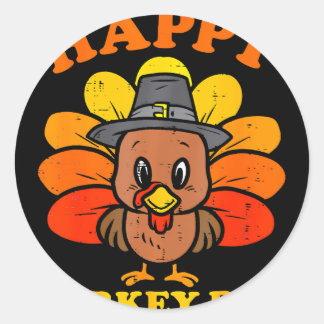 Happy Turkey Day Cute Little Pilgrim Thanksgiving Classic Round Sticker