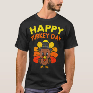 Happy Turkey Day  Cute Little Pilgrim Thanksgiving T-Shirt