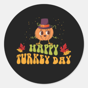happy turkey day fall thanksgiving day special classic round sticker